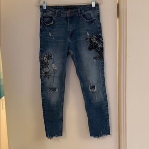 Zara Embellished Distressed Blue Women’s Jeans